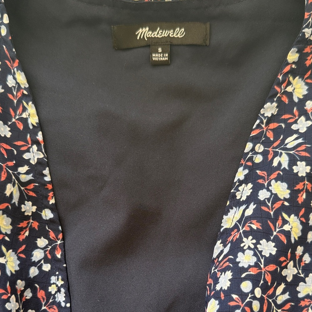 Madewell Navy Floral Midi Dress Size Small - Picture 3 of 7